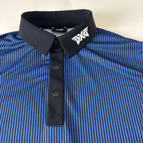 PXG Mens Small Blue/Black Performance Stretch Polo Shirt striped short sleeve - Picture 3 of 11
